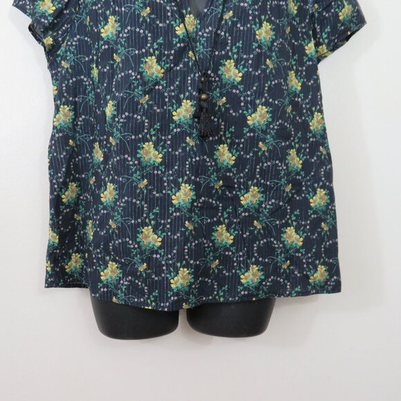 Paige Size Large Laramie Floral Blouse Top Smocked Split Neck Short Sleeve - Picture 4 of 7